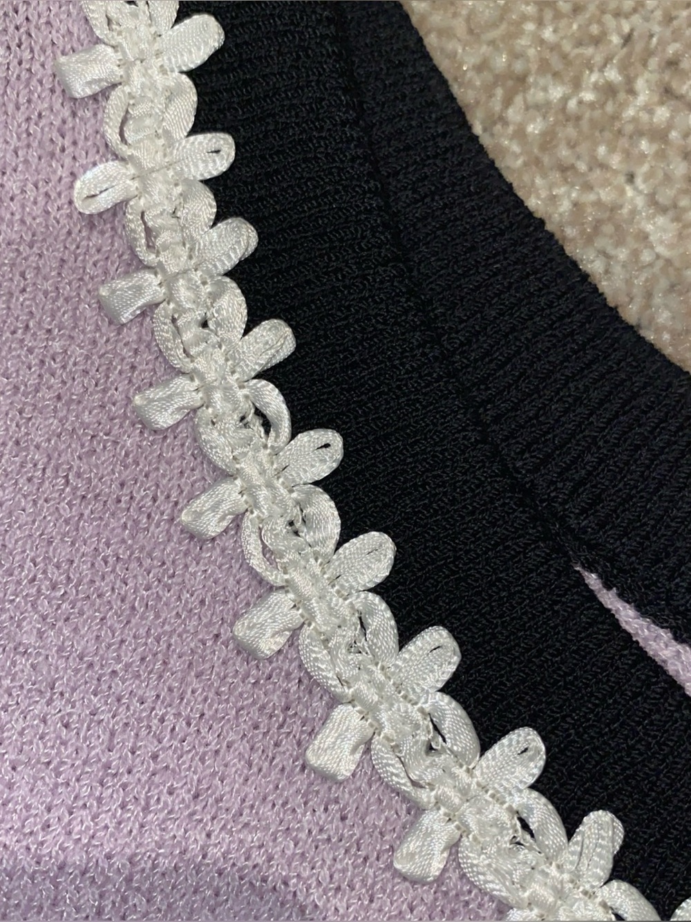 St John Santana Knit Lavender Tank Top Size L Boxy Shell Black & White Trim USA - Picture 4 of 9